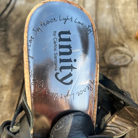 Cork & Black Leather Platform Sandals Strappy Heels Unity by Carlos Santana 9.5 - Picture 6 of 14